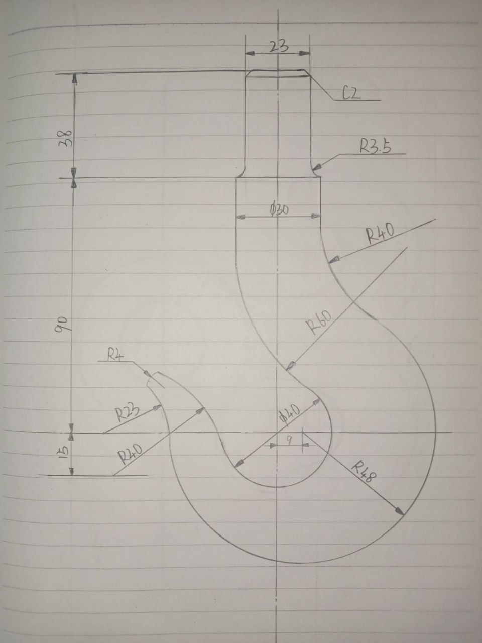 每日一图(九)机械制图钩子吊钩(带标注)     又画了一遍,这次是带标注