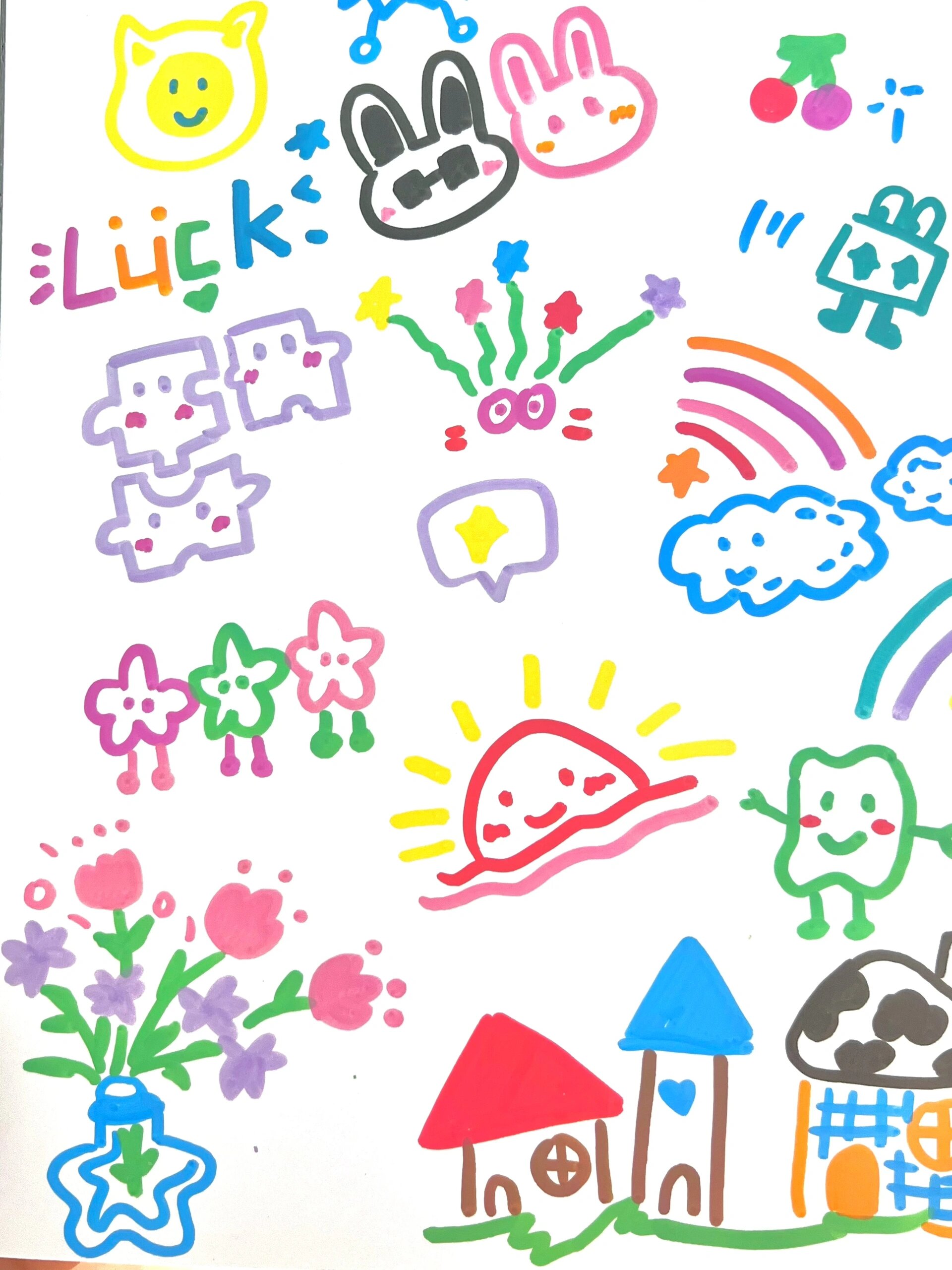 ins简笔画 丙烯马克笔 胡乱涂画 零基础 彩色的好受欢迎啊 几分钟搞定