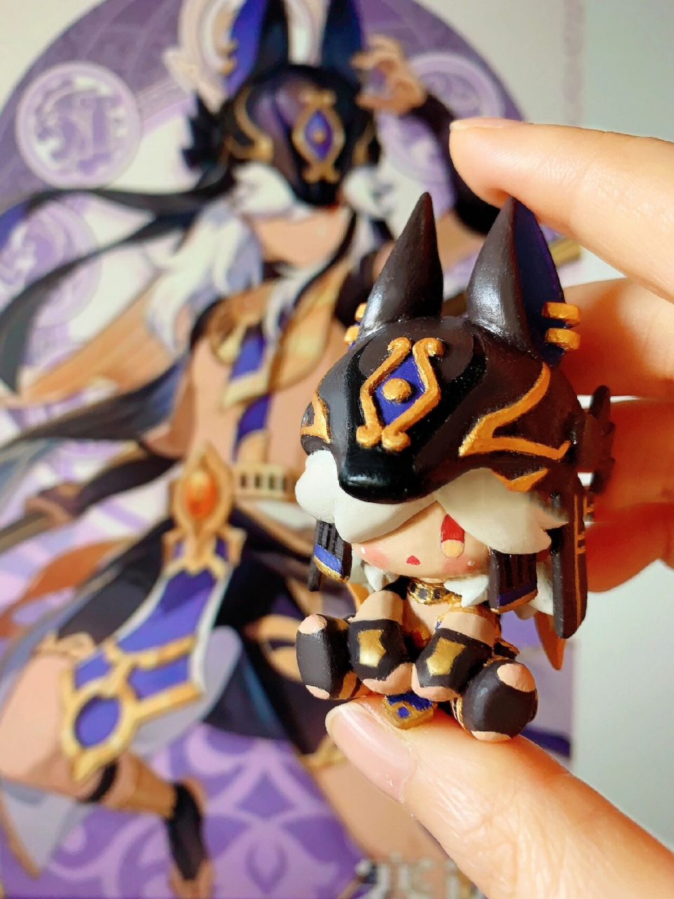 手作 石塑粘土 原神赛诺 坐姿娃娃 小手办 新鲜出炉一只黑皮崽崽,画稿