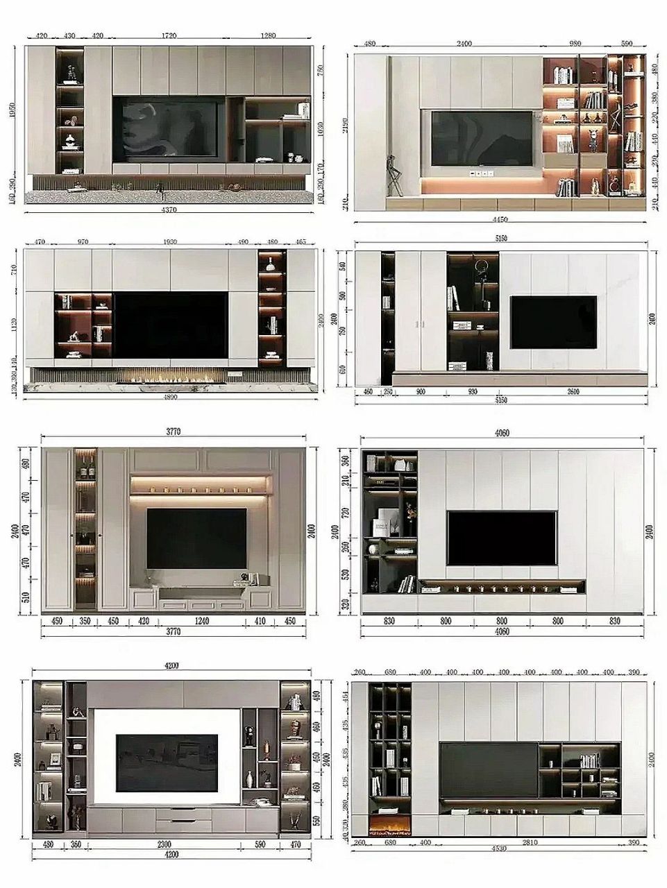 八款高颜值收纳电视柜背景墙,附尺寸 7115关于秦汉设计 8715
