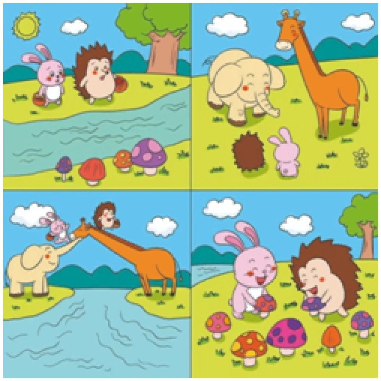 看图写话 小动物过河 好词好句 蓝天上白云朵朵  小鸟在空中自由地