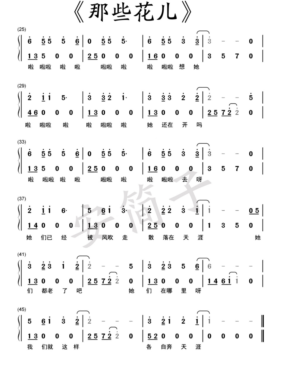 《那些花儿》拇指琴简谱 那片笑声让我想起我的那些花儿 在我生命每个