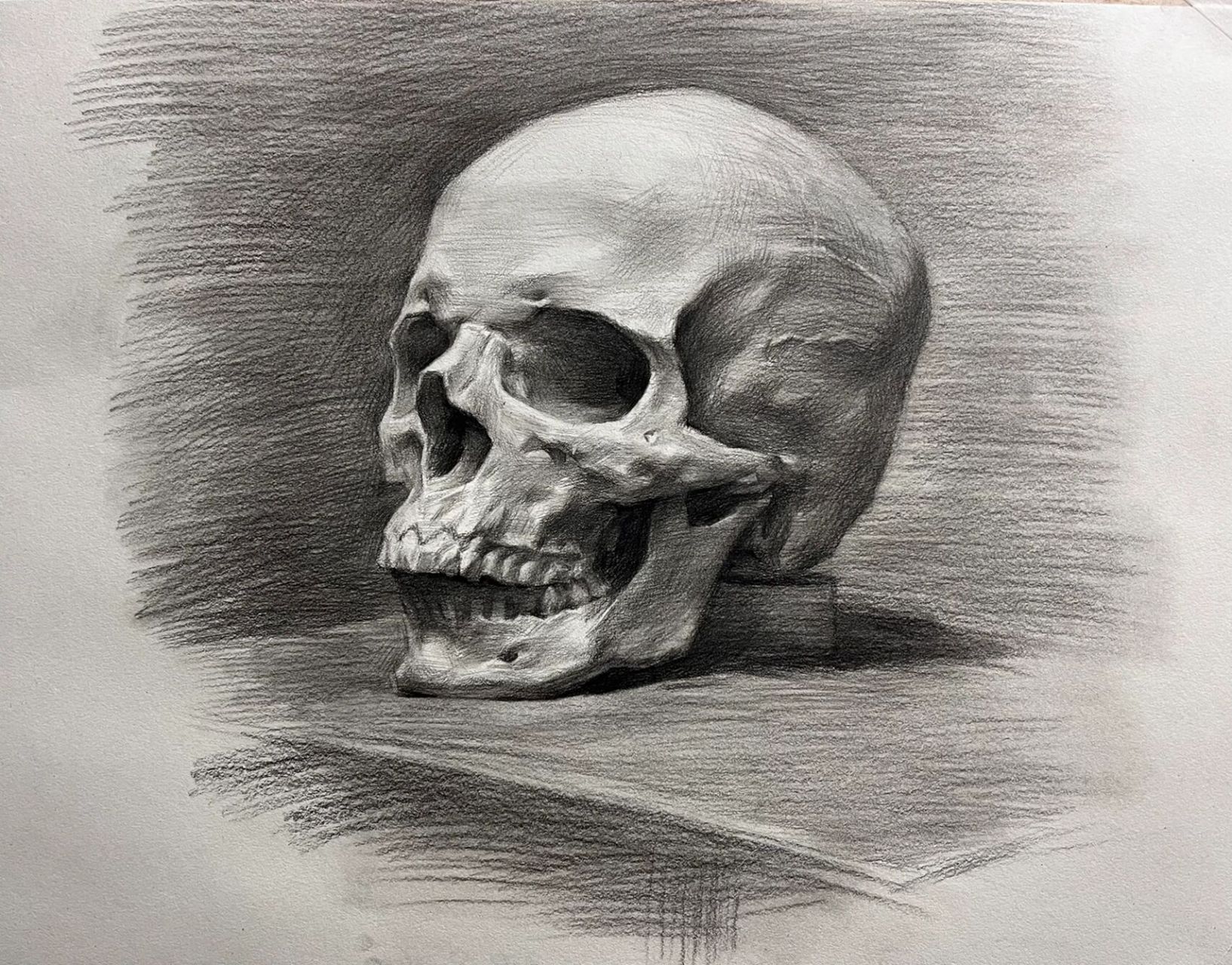 素描头骨绘画步骤详解 一,起稿 先用长直线把外轮廓概括出来,一定要