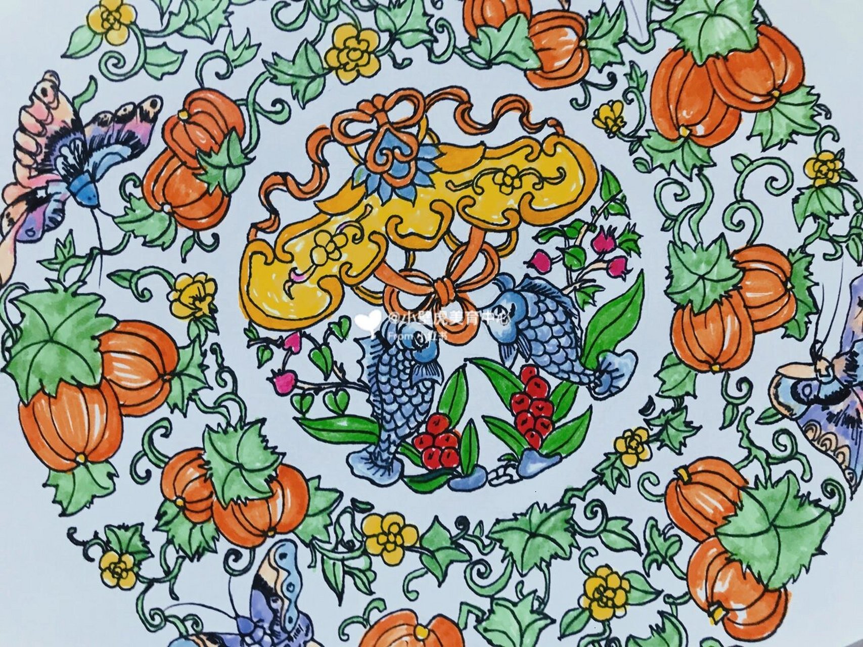 中国传统吉祥图案瓜瓞绵绵 93图为"蝴蝶""瓜""瓜蔓" 93大瓜与小瓜