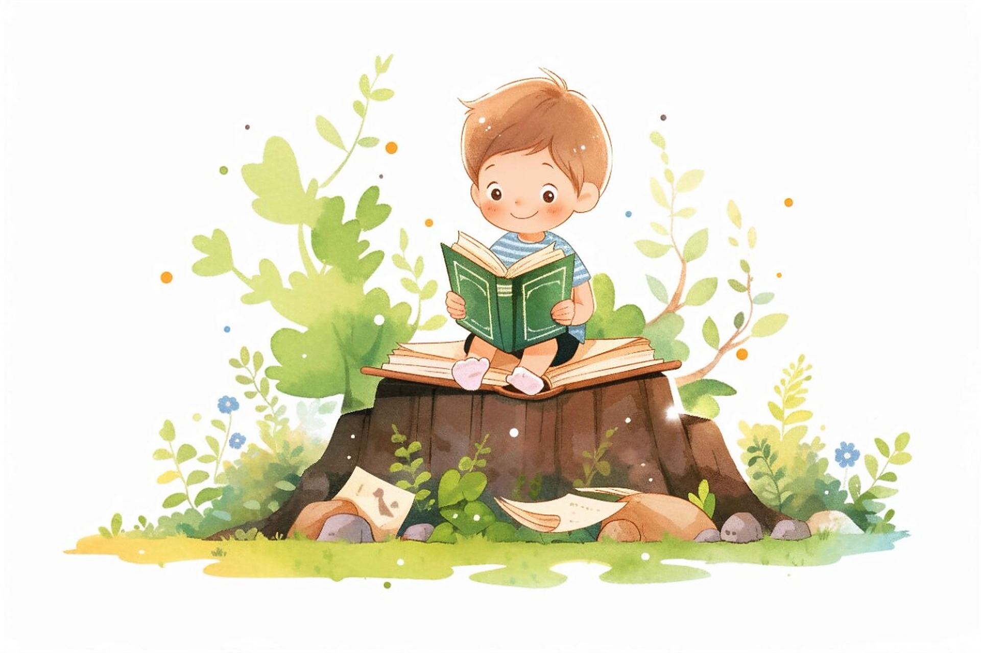 98看书的小朋友 |卡通人物读书png免扣 98儿童读书卡通ai插画