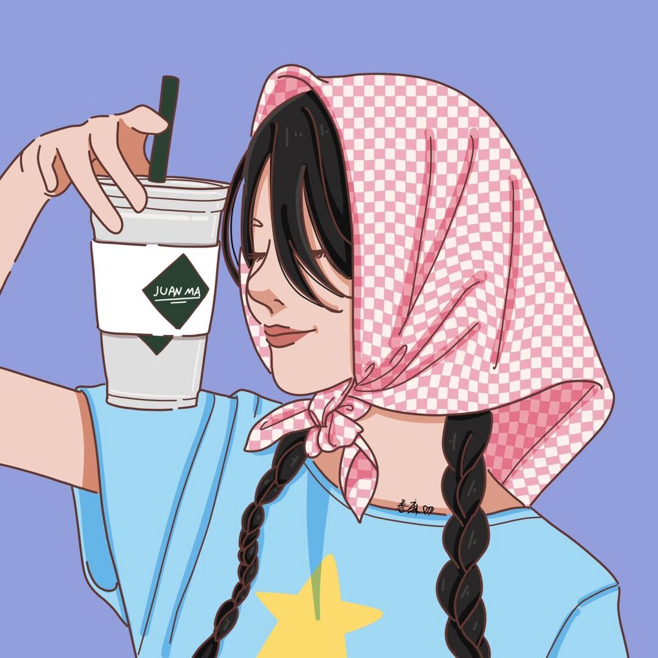 插画 | 头像 | 戴头巾双马尾的小仙女 图片可做个人头像,个人壁纸