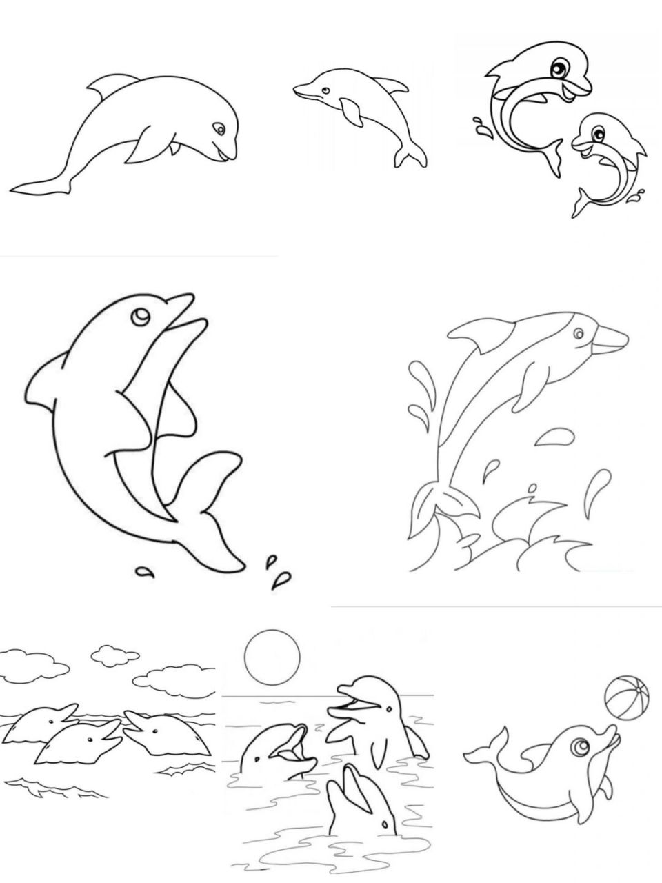 海豚的简笔画 浪花图片