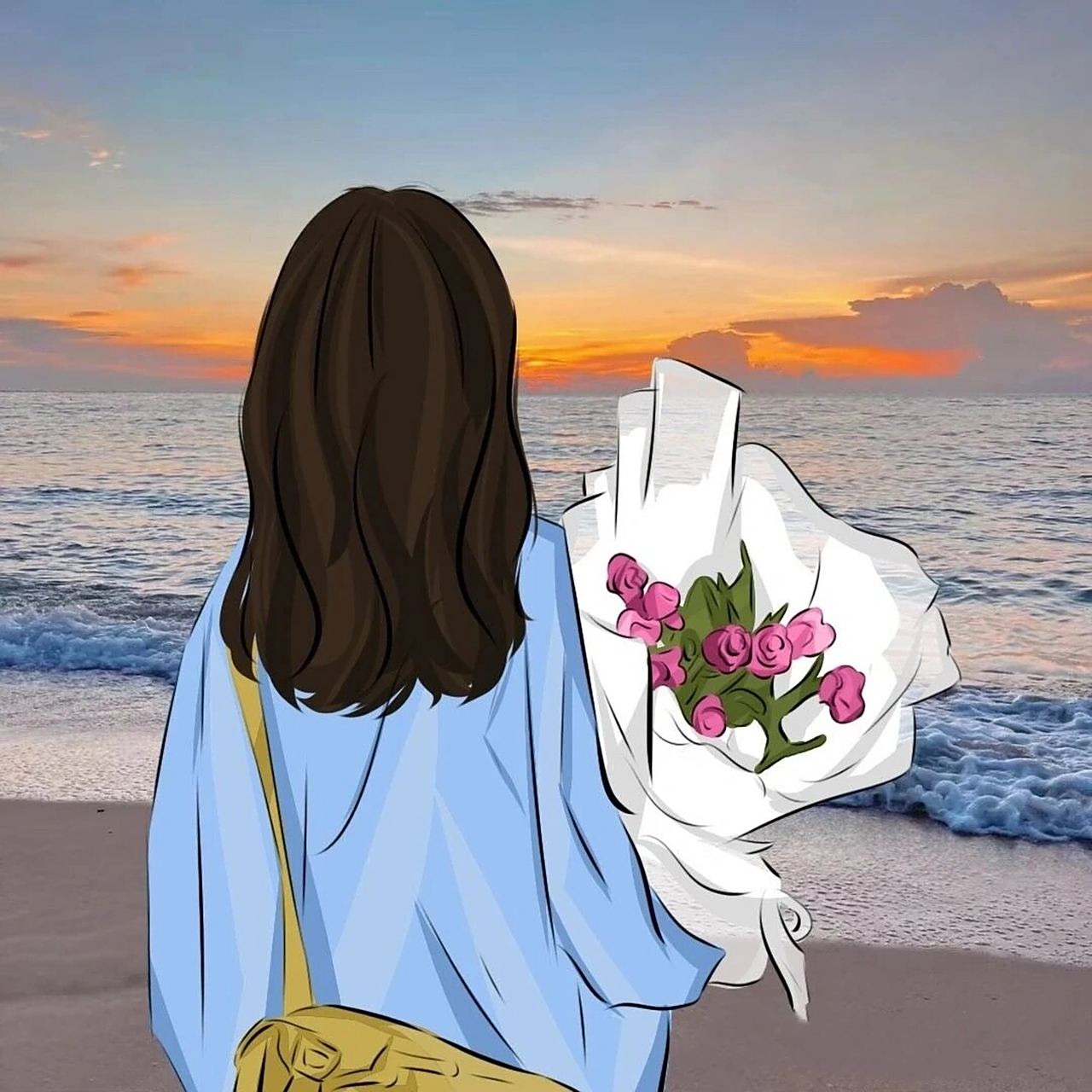 海边背影_小清新女生头像私藏 #头像# #海边# #插画# #背影