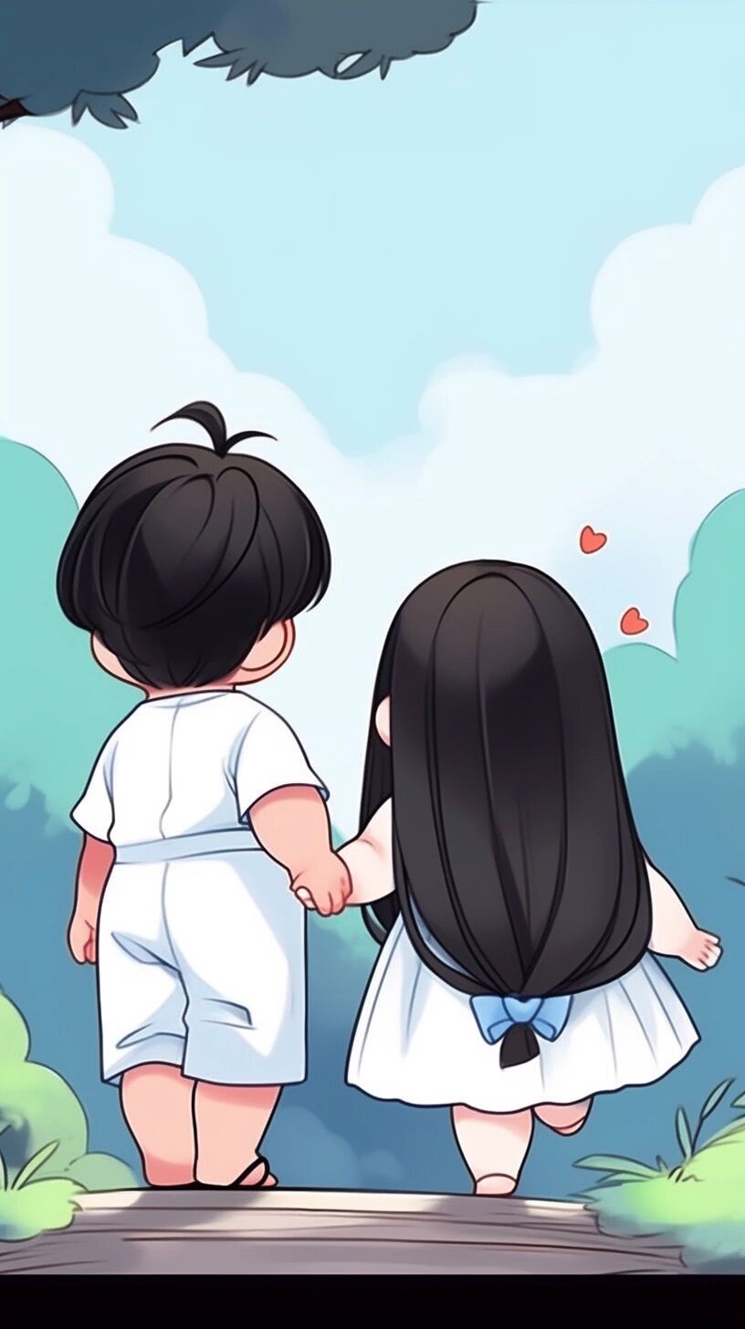 小可爱壁纸:两个胖乎乎的小可爱手牵手