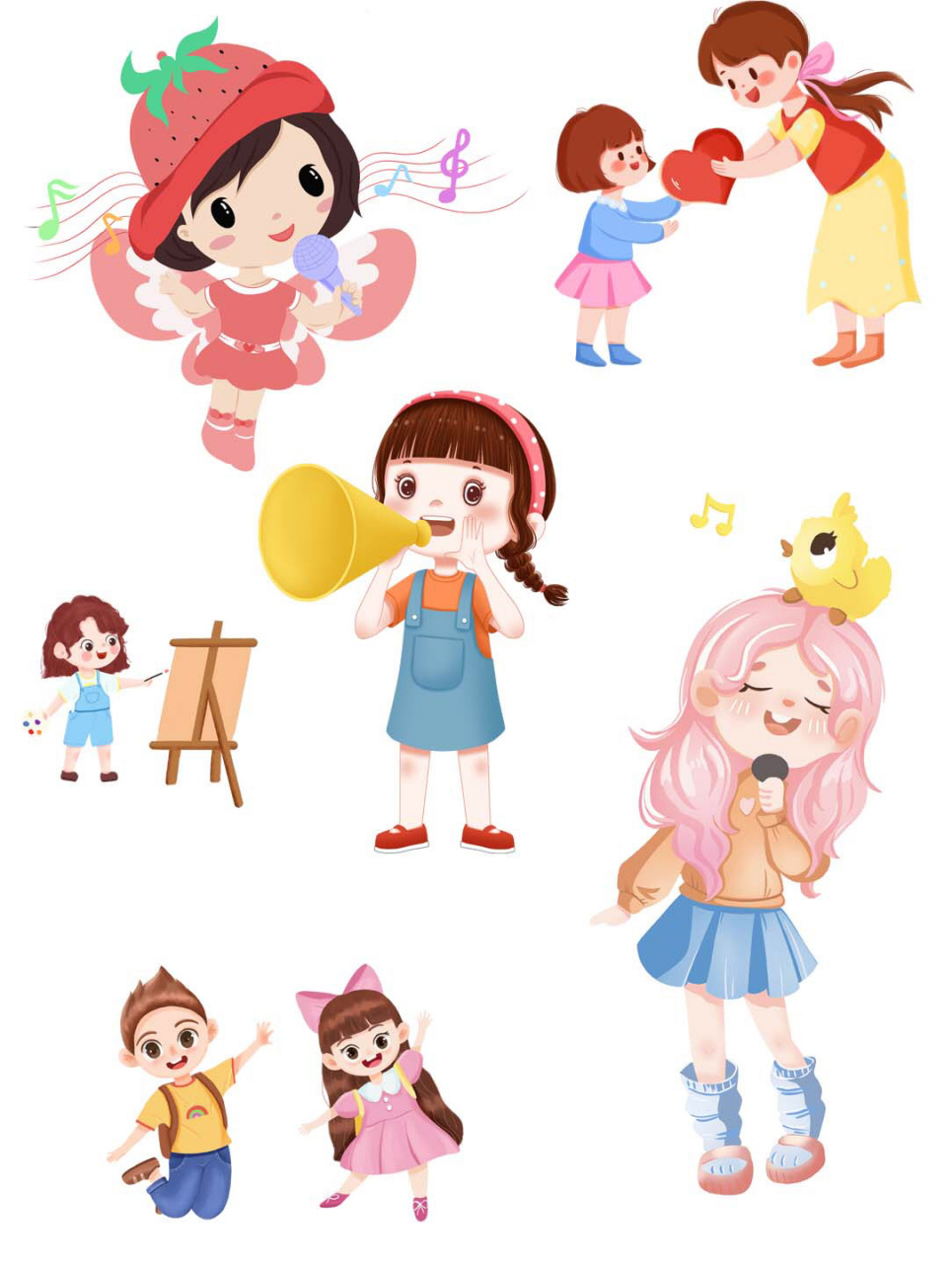 9615卡通小女孩睡觉睡觉插画人物月亮星星夜晚元