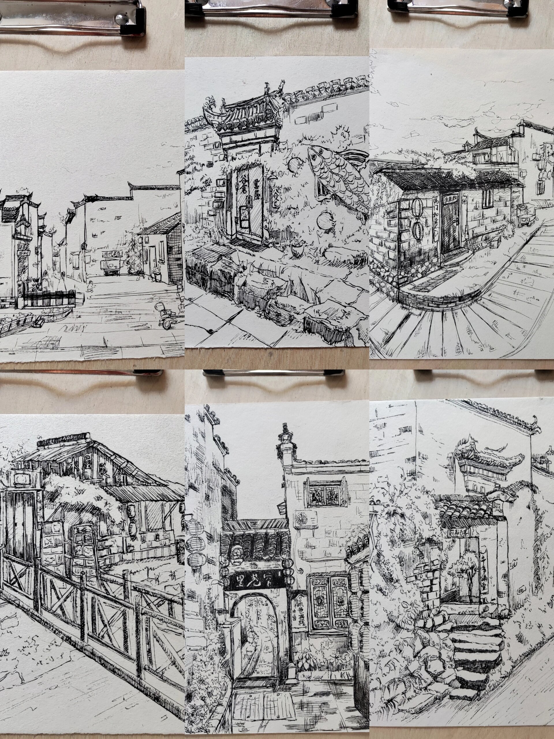 徽派建筑速写写生分享 暑假安徽写生作业分享