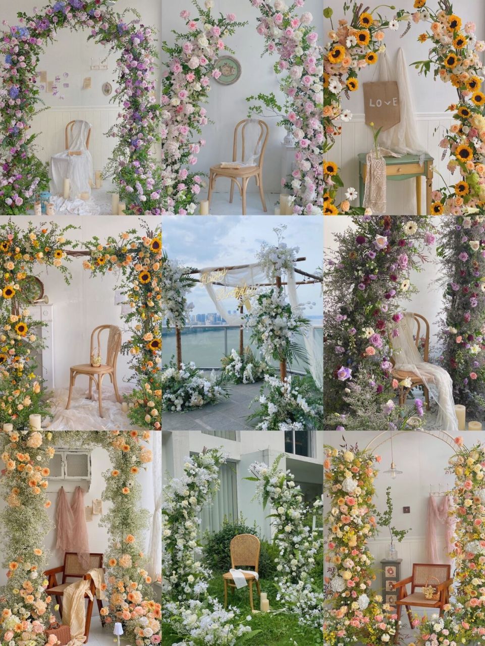 户外婚礼鲜花拱门大合集|婚礼花艺 全能创业班 学员作品 	 鲜花拱门