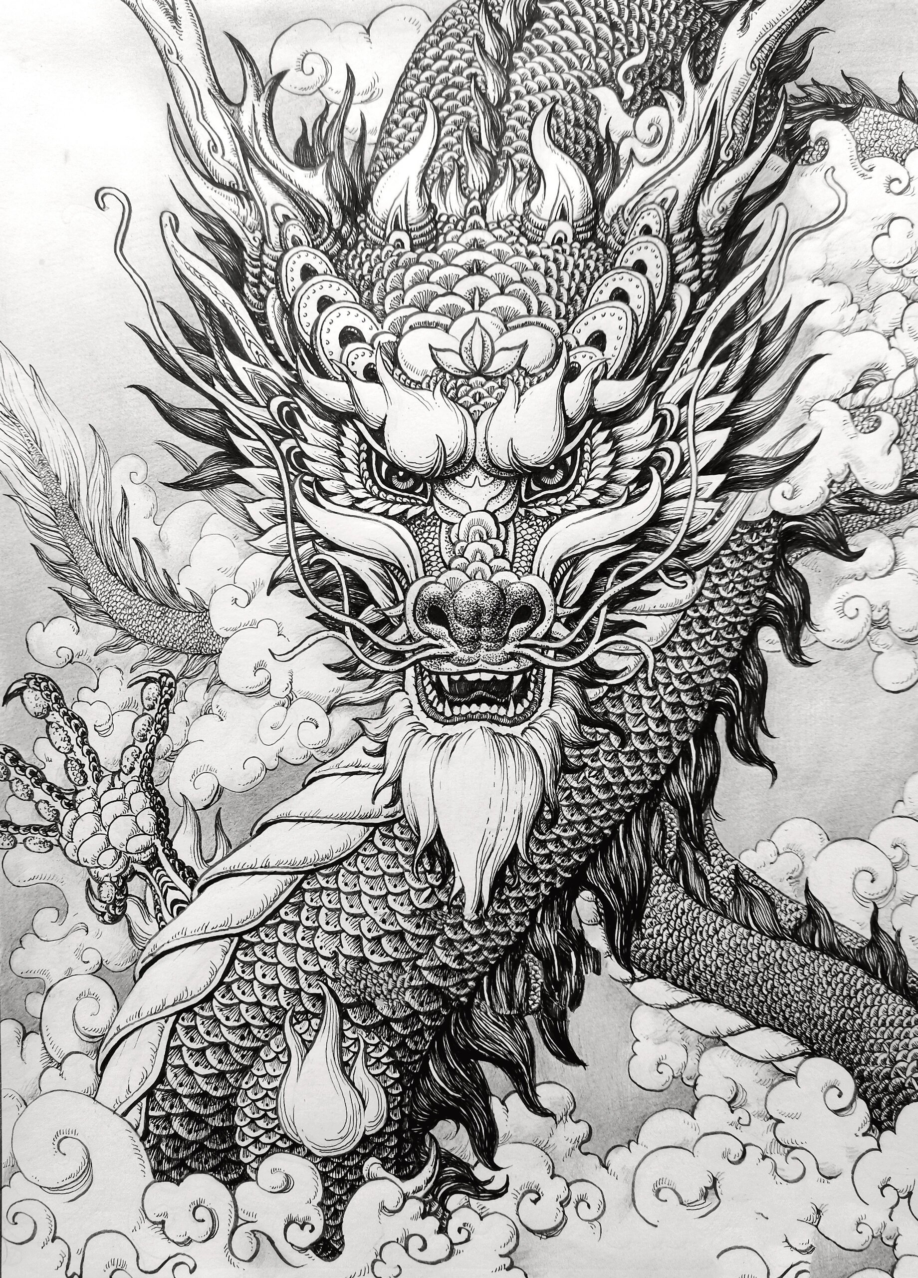 中国龙·原创手绘(完成稿正面步骤图)