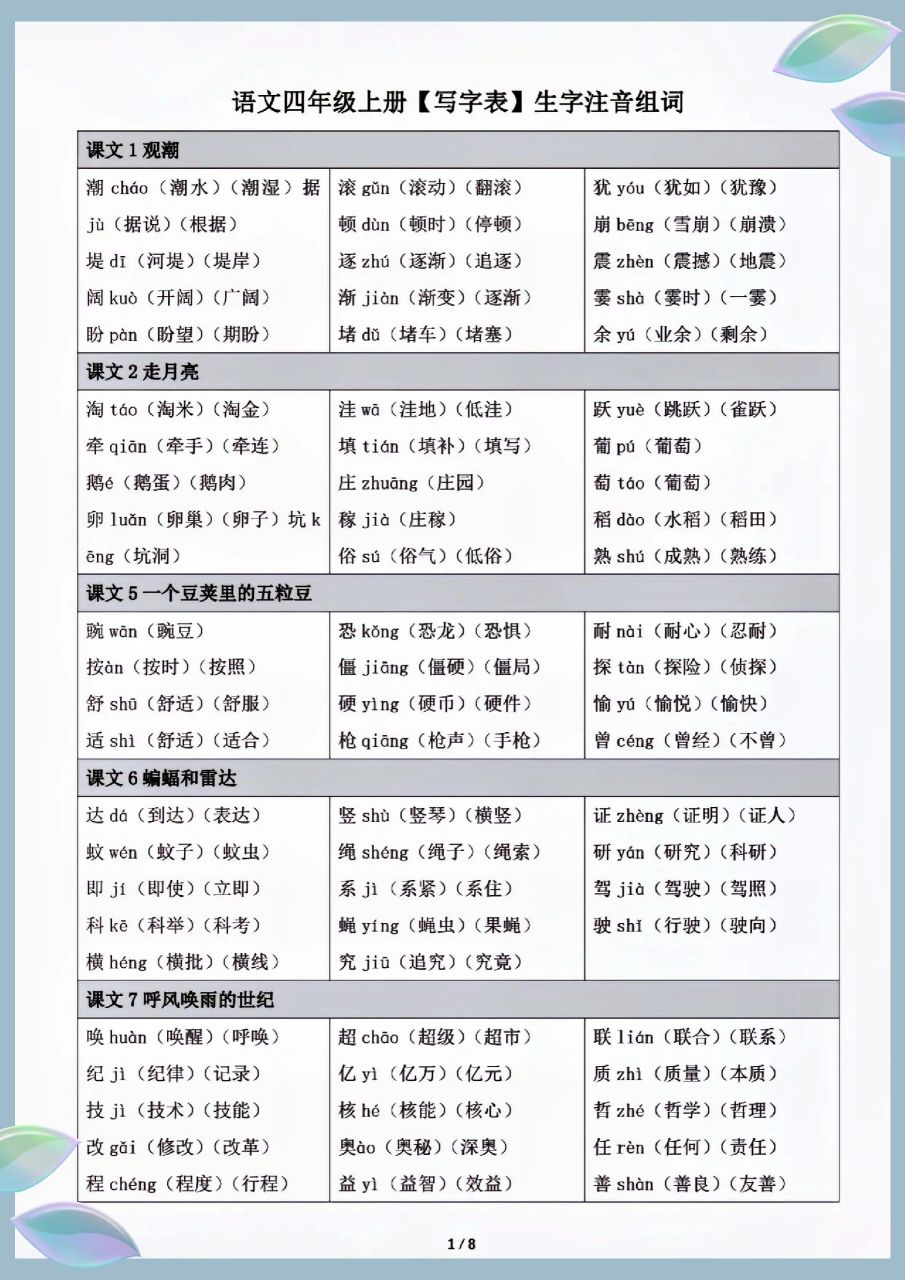 组词四年级上册第20课图片