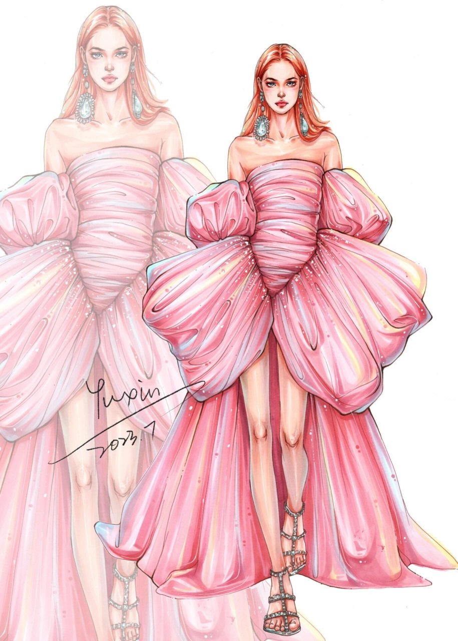 马克笔手绘|礼服时装画94 纸:法卡勒a3 笔:法卡勒三代 在画有很多