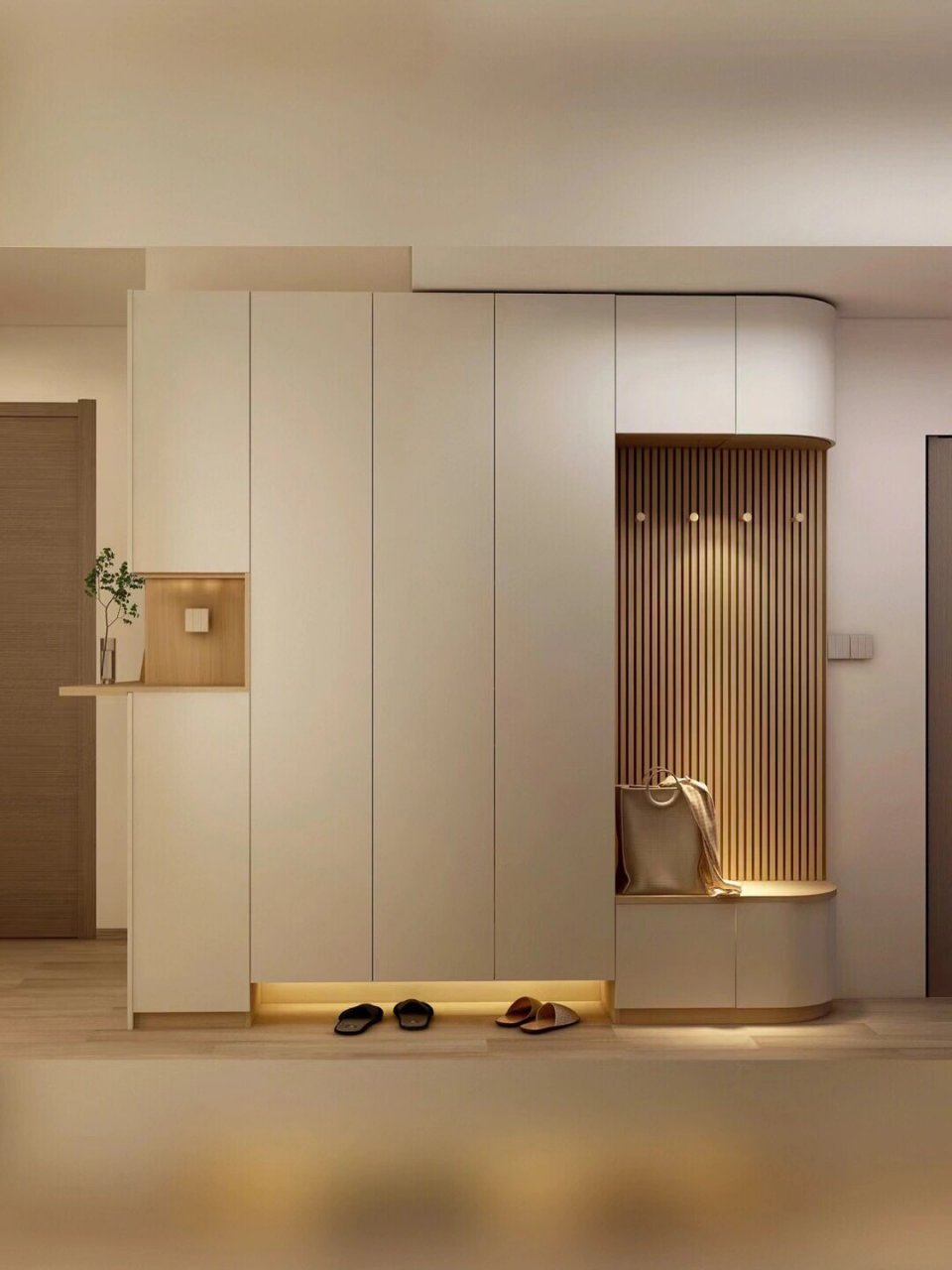 00全屋定制的弧形玄关柜,落地效果真的惊艳了!