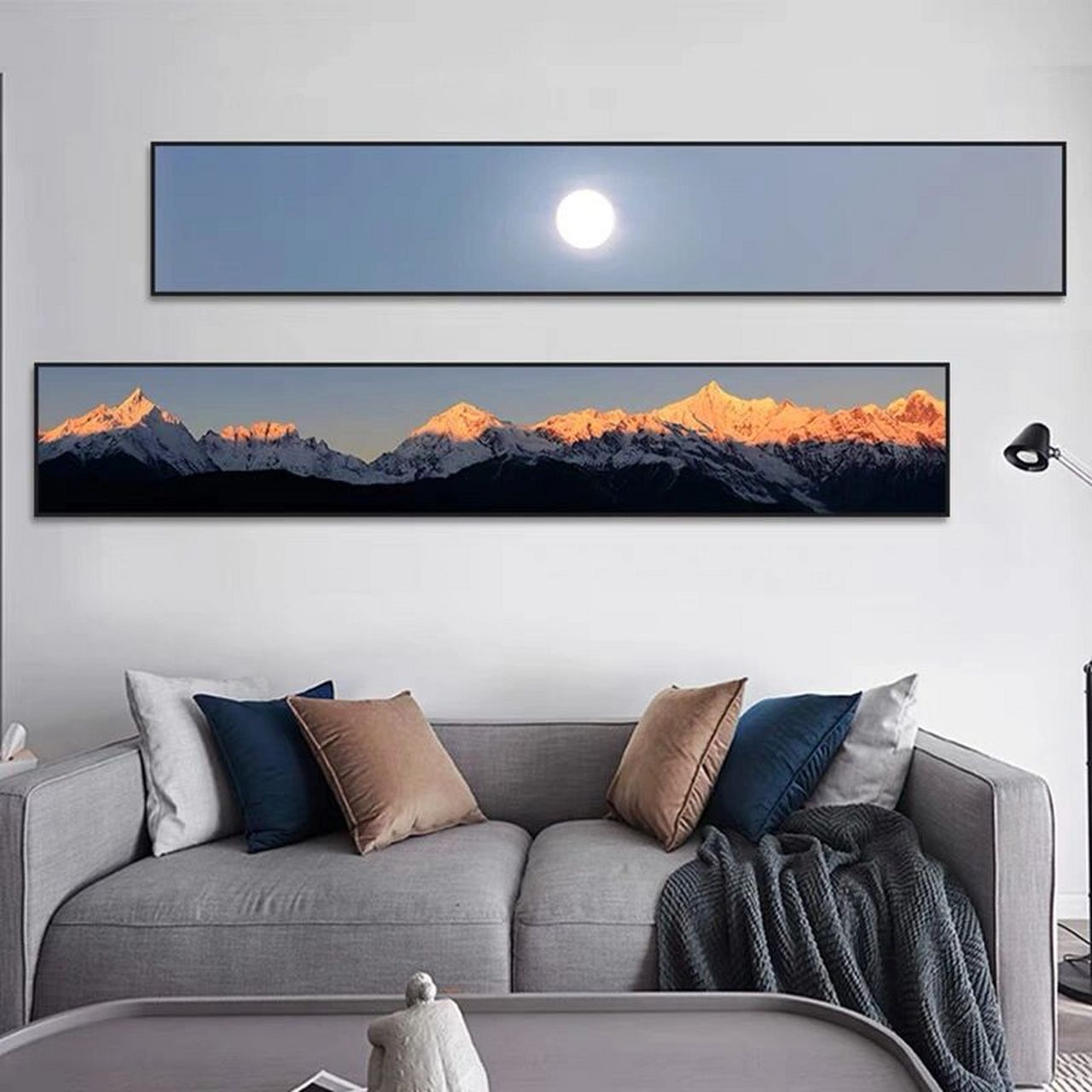 寓意幸运背有靠山 日照金山客厅挂画长条组合沙发背景工业风装饰画