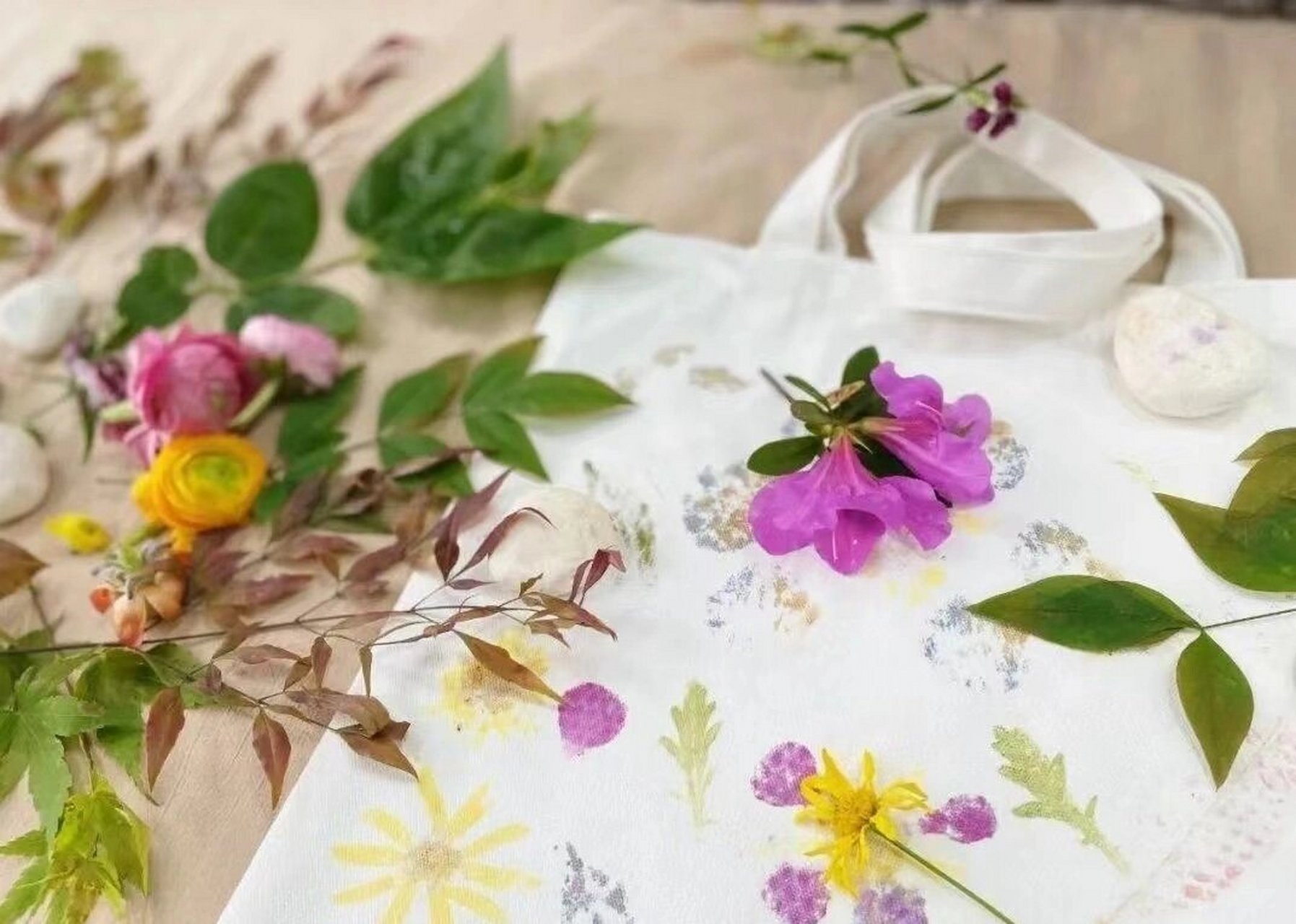 锤草印花(传统手艺) 教你敲拓染花草帆布包/手工diy  一款花草帆布包