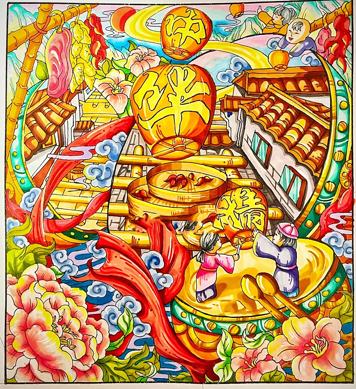 爱国 传统 春节主题 《中华情》马克笔手绘海报快题 中国传统民俗文化