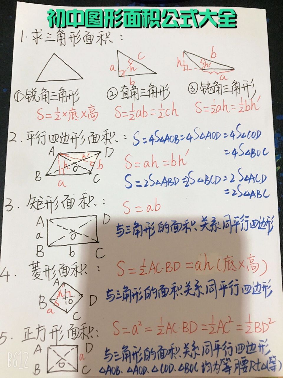 初中图形怎么求面积?公式汇总
