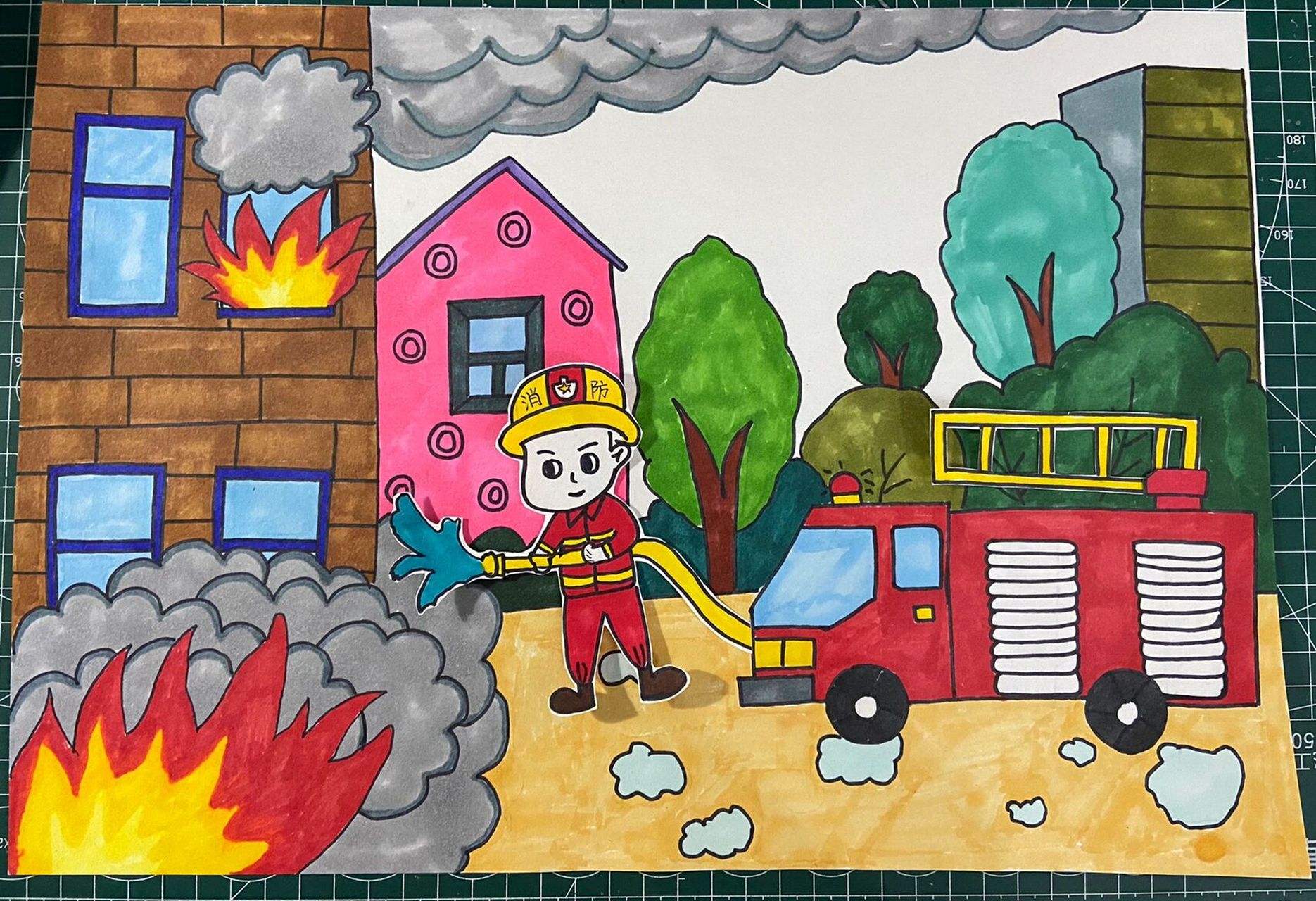 我是小小消防员 消防员主题画,儿童画
