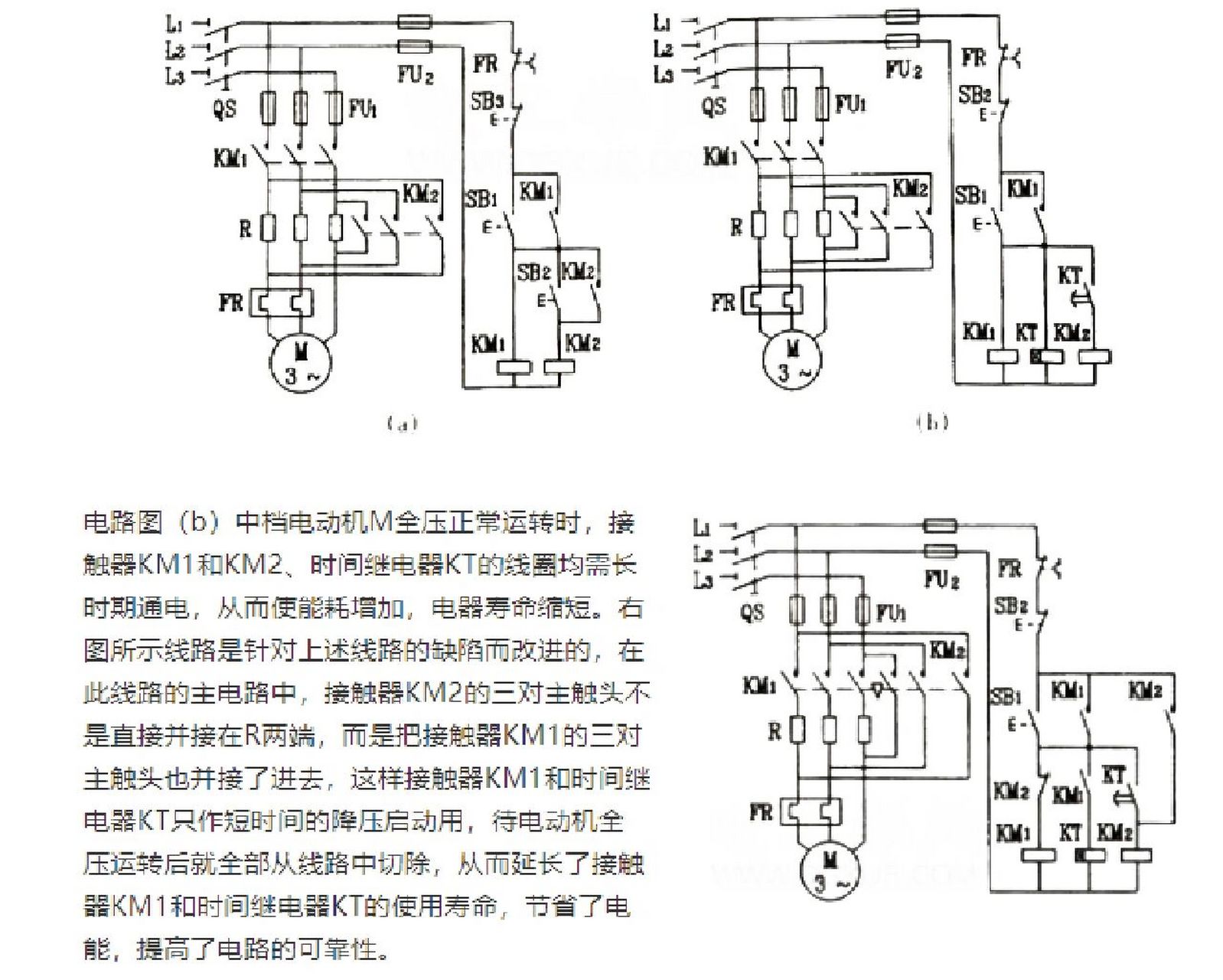 三相电动机定子绕组串联电阻降压启动控制线路电路图解 2,电动机由