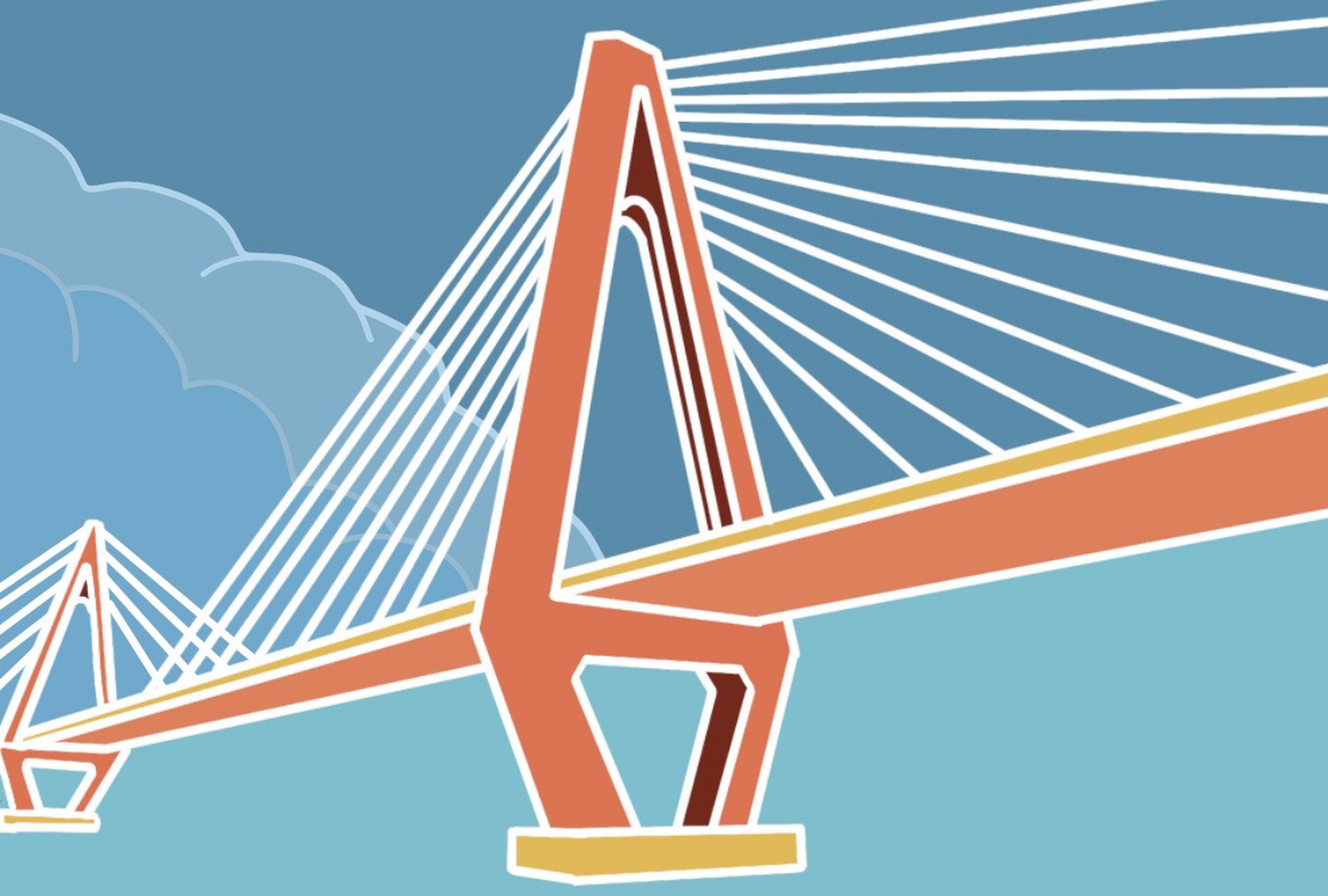 原创插画|海口 海口世纪大桥 云洞图书馆 五公祠