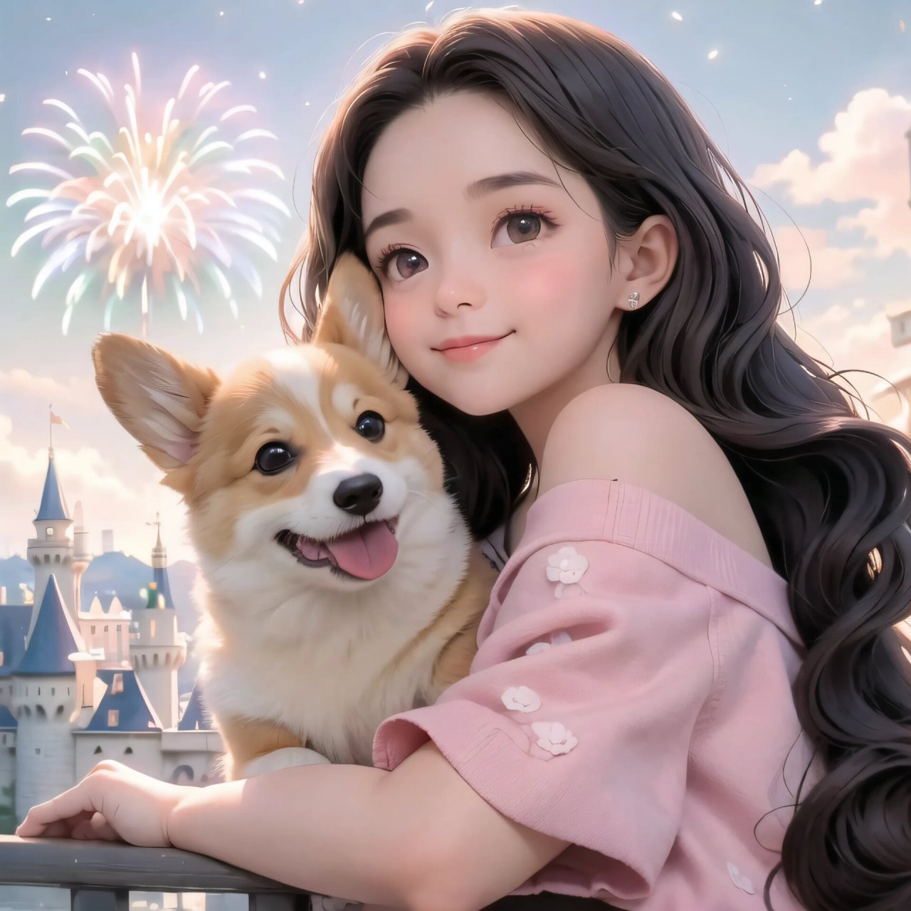 女孩和柯基狗狗可爱甜美头像动漫头像 #动漫# #可爱头像# #微信头像