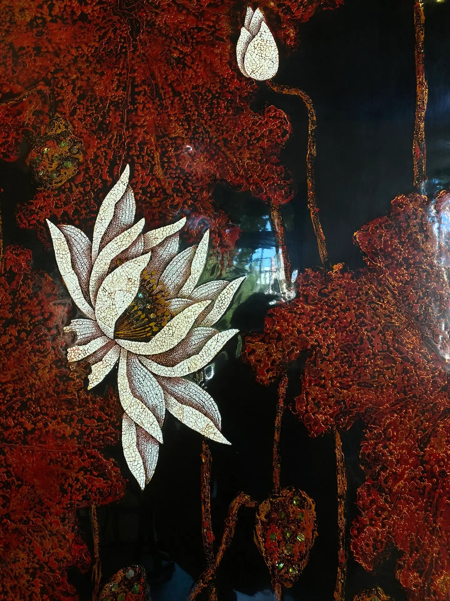规格180x70cm 新品漆画荷花系列 全蛋壳镶嵌荷花,工匠之作大漆非遗