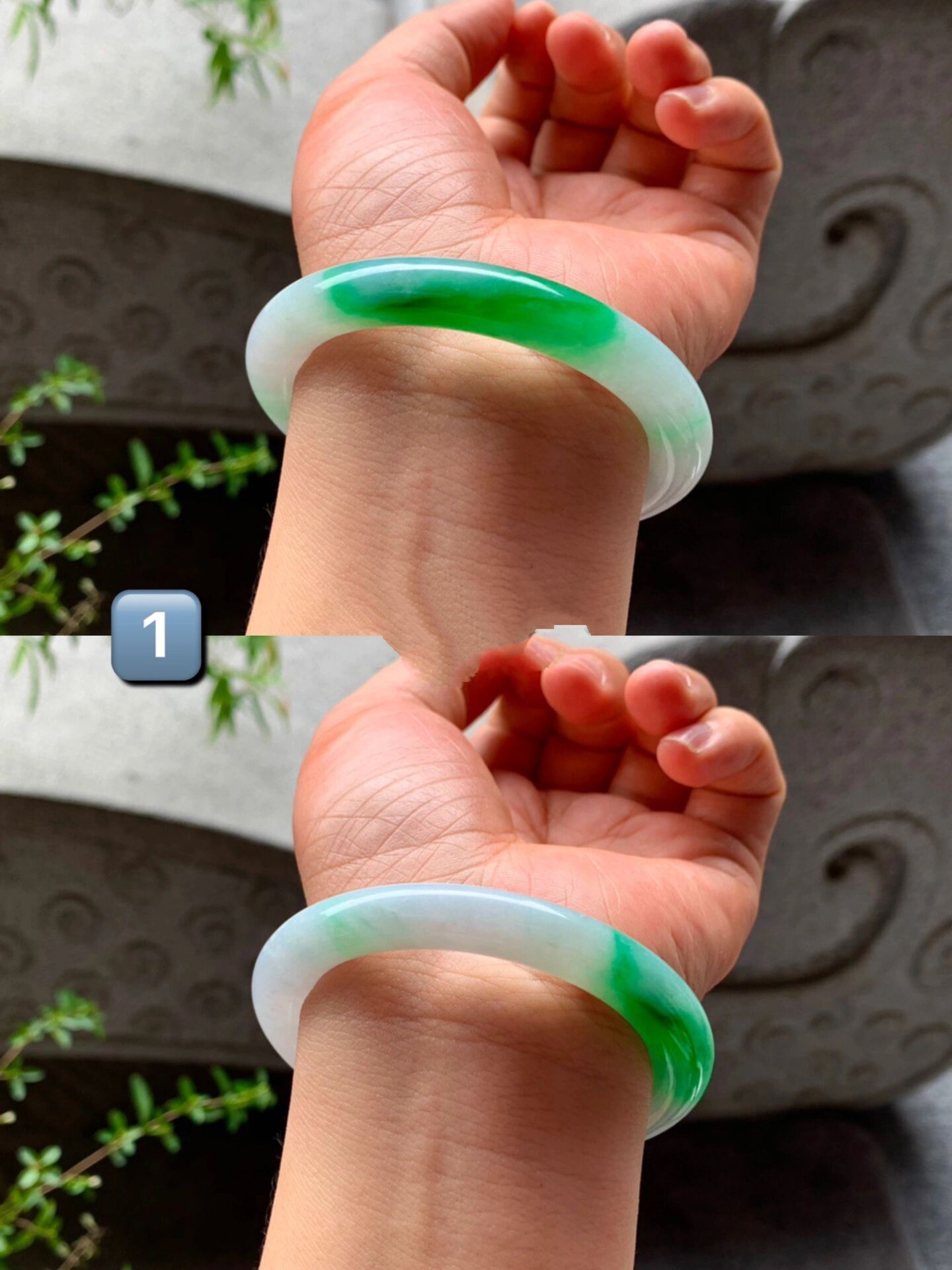 "明码标价"翡翠届的水墨丹青白底青翡翠手镯  16615圆条54 55可