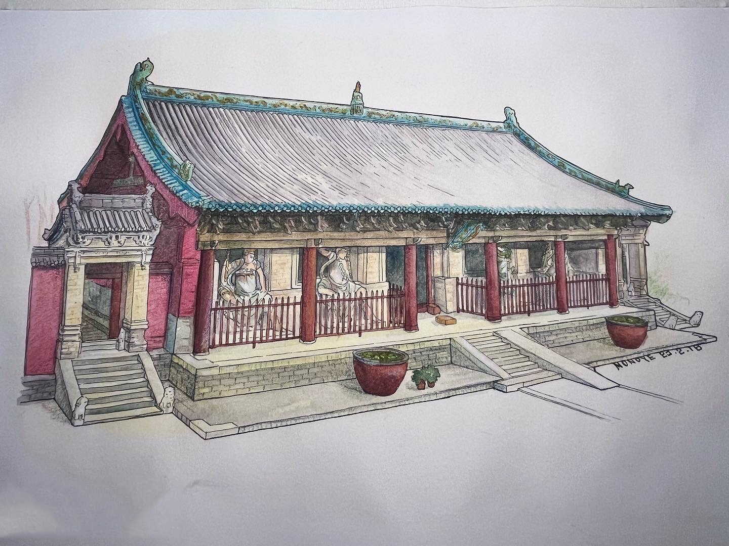 手绘双林寺天王殿