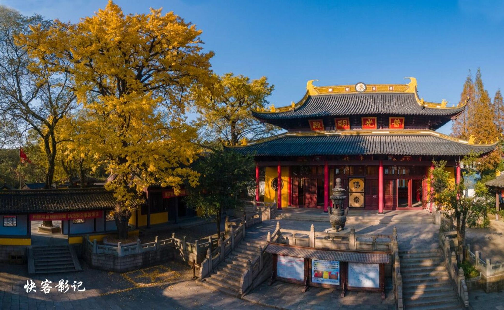 初冬的剑门藏海寺,金灿灿的银杏,给藏海寺披上了一层金甲.