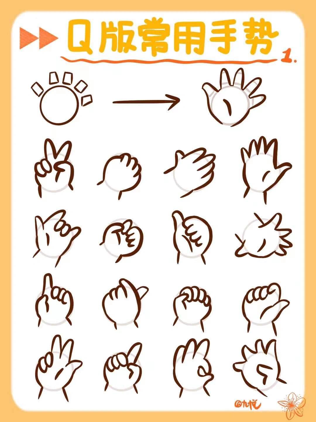 10|解锁16个q版常用手势画法|素材 分享常用的q版手势简笔画教程