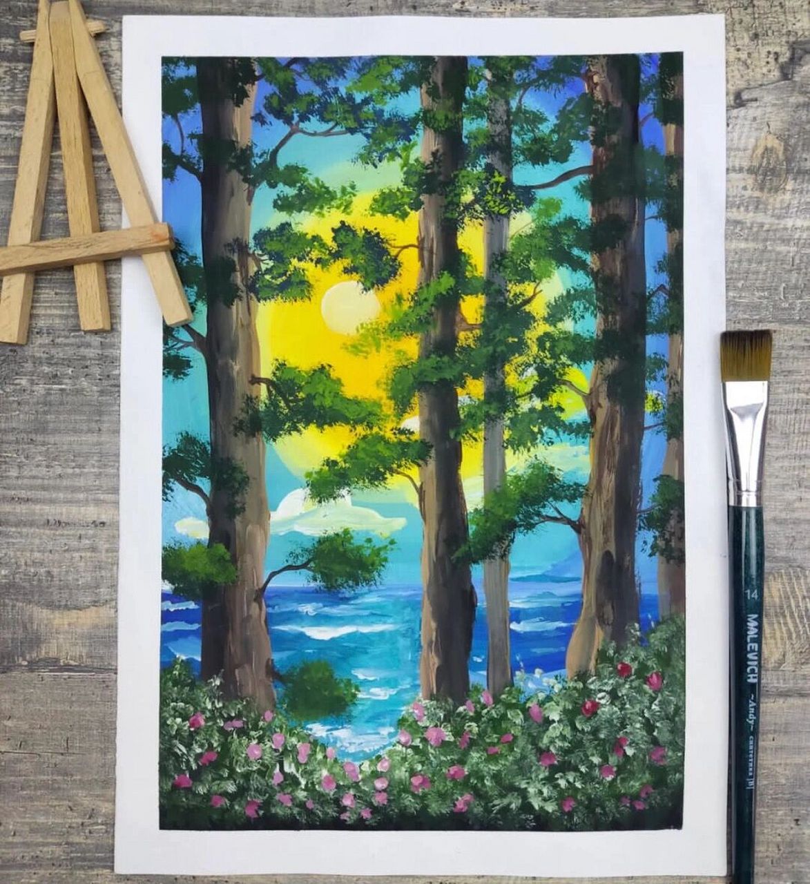 适合一二年级小朋友的风景水粉画作品.