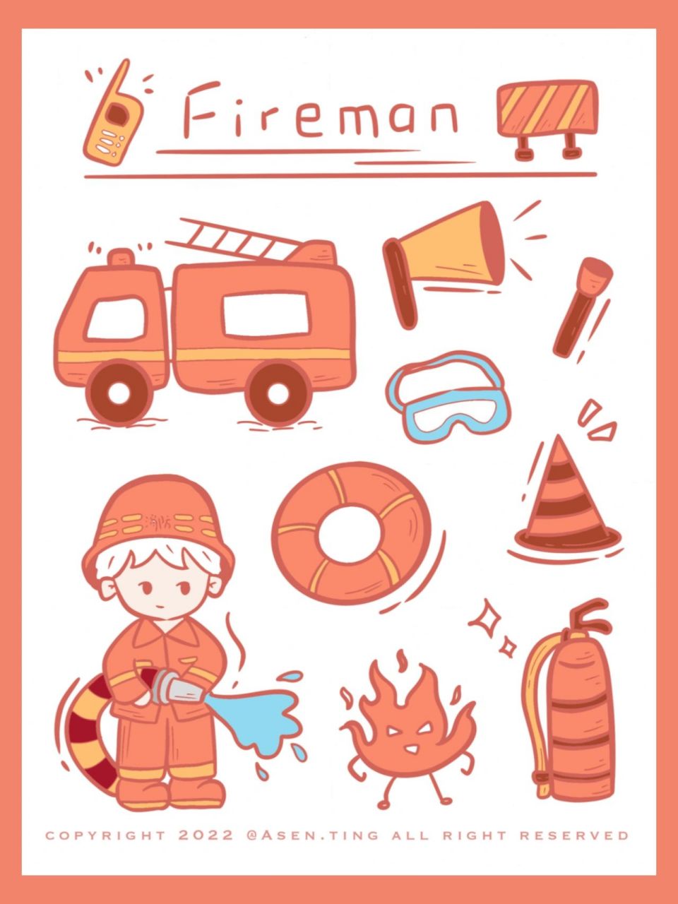 简笔画‖职业·消防员 "一生救火,心中有火"