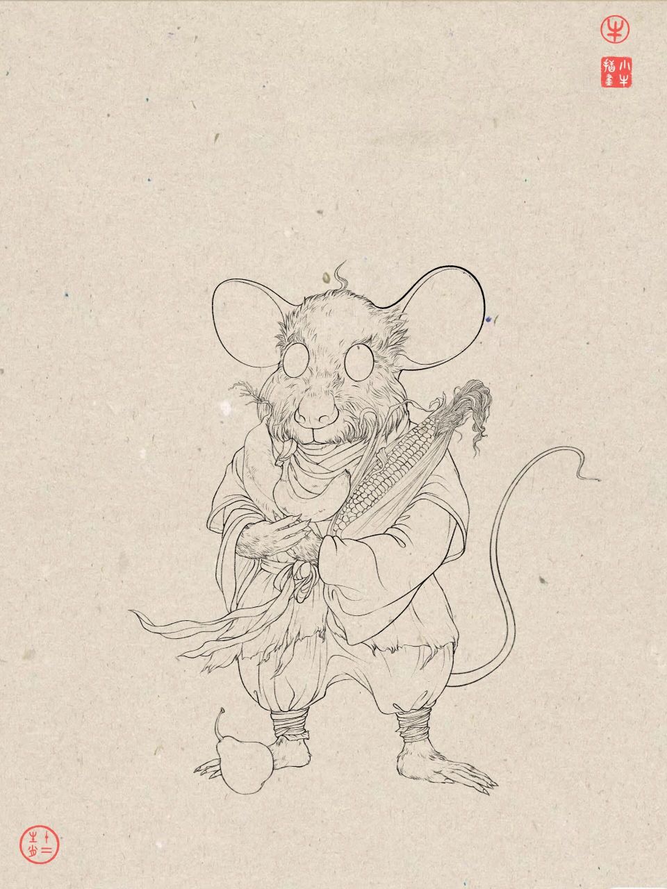 十二生肖插画|子鼠线稿