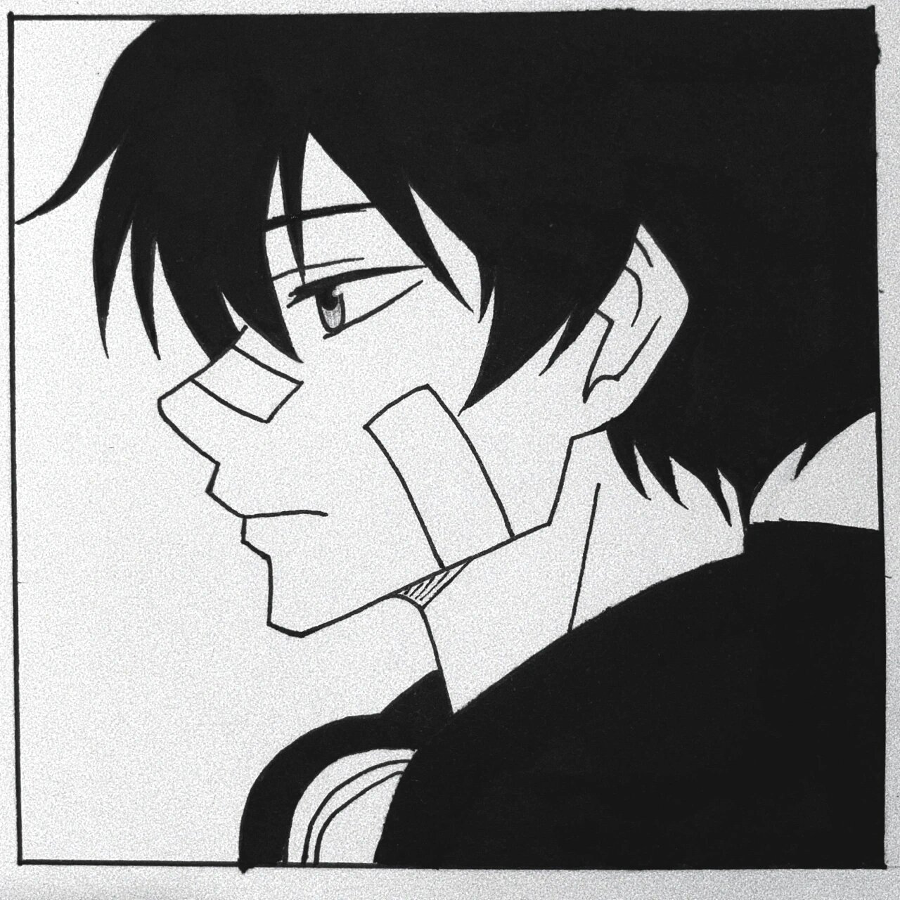 动漫男头 黑白手绘