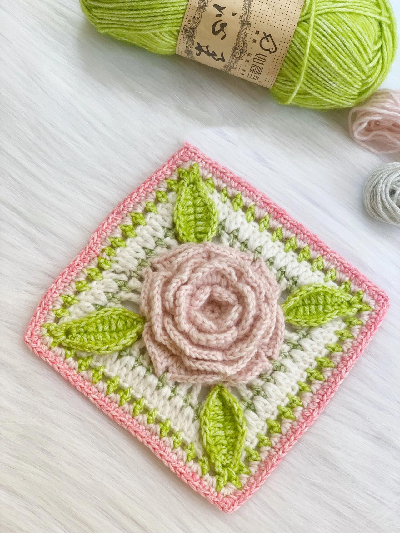 钩针3d立体春日山茶花祖母格花片