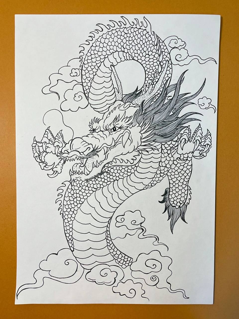 打卡线描100幅7815 93龙的传人-中国龙线稿 最近画龙有点上瘾了