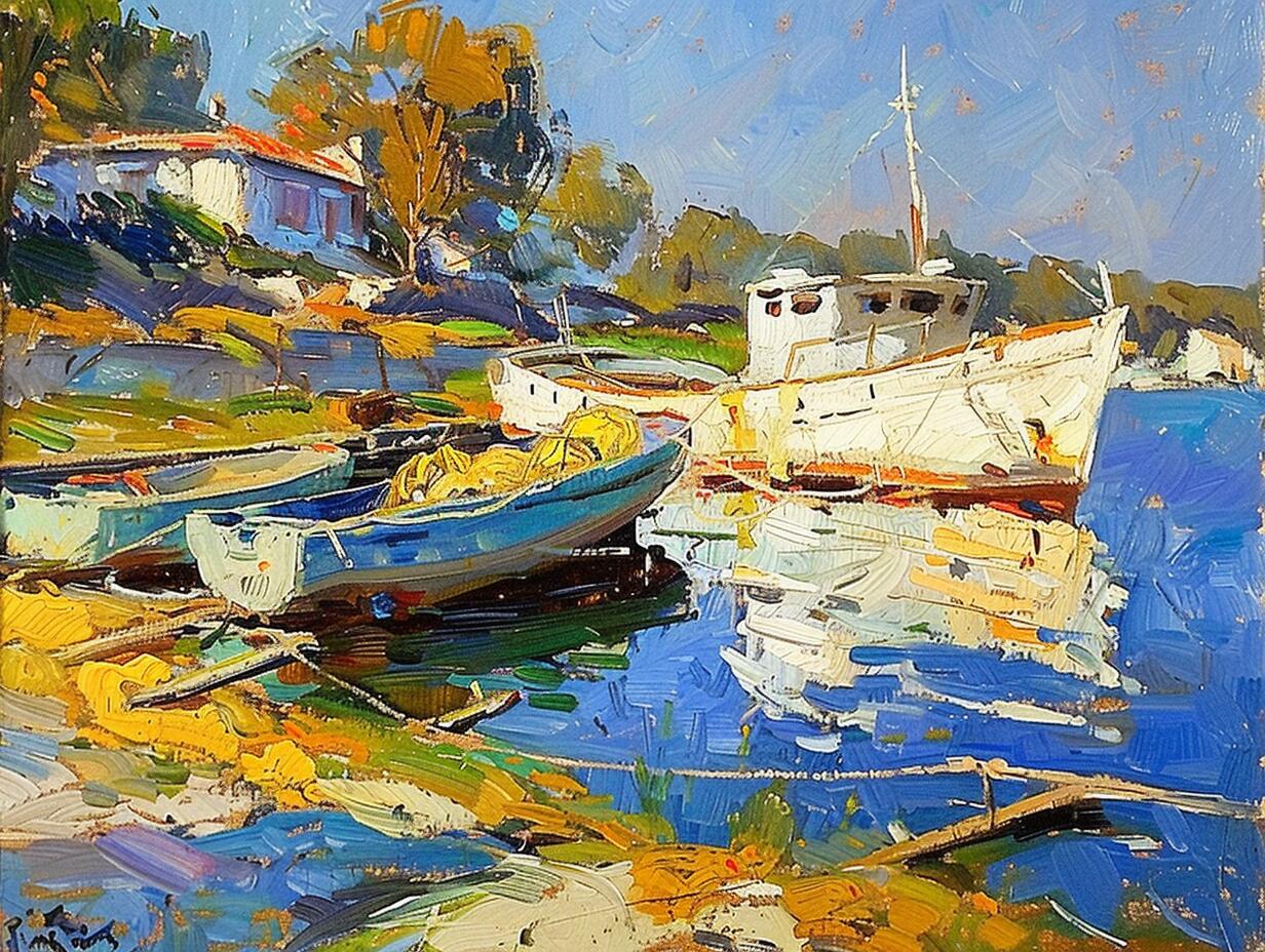 ai油画|宁静的渔港