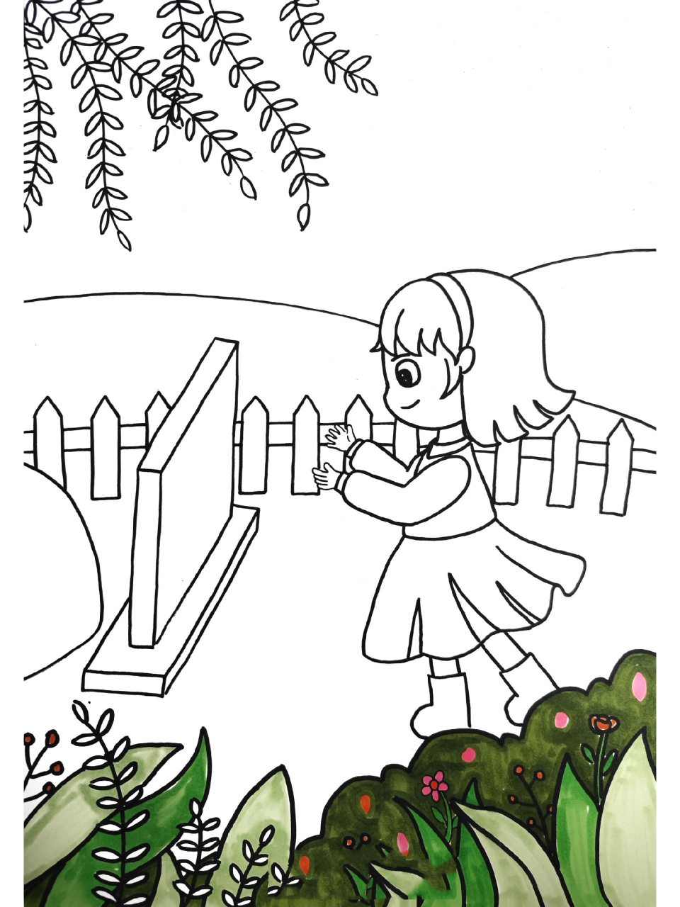 清明节儿童画(带线稿) 清明节儿童画创意画 马克笔画 清明节扫墓,祭奠