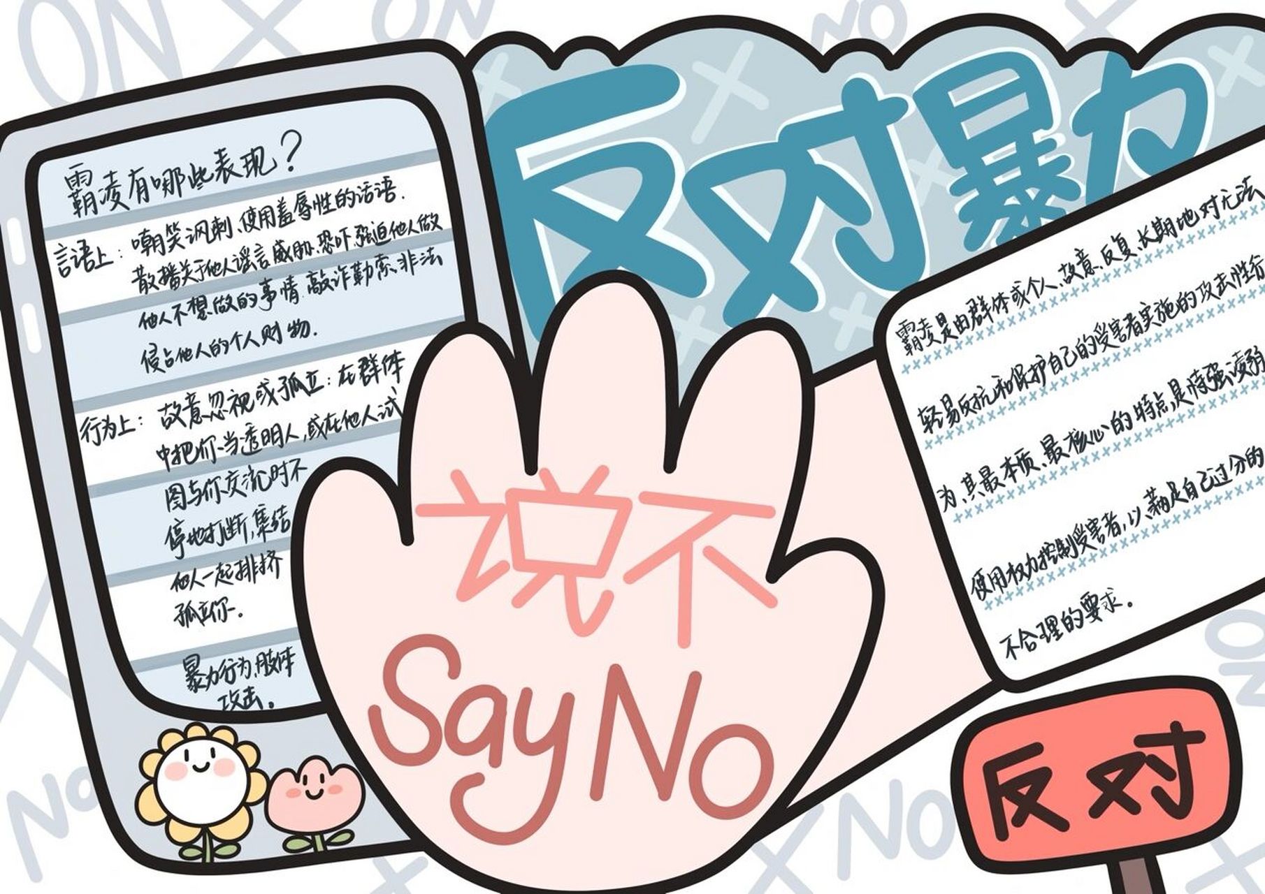 no.25 反对校园霸凌手抄报模板 保护好自己
