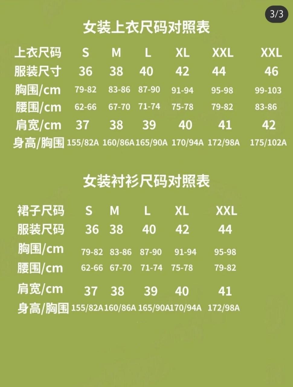 服装尺码对照表 服装尺码对照表