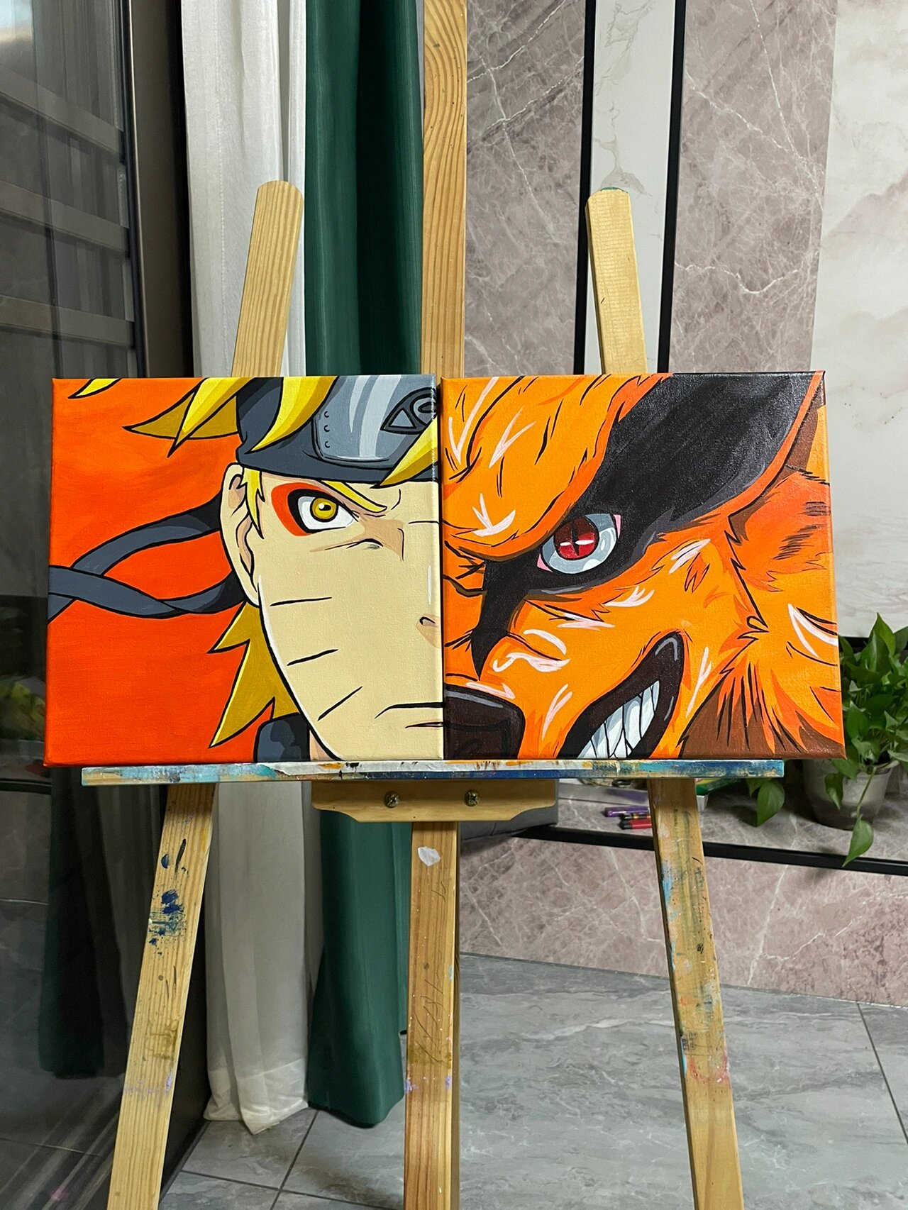 手绘丙烯画 | 火影忍者鸣人与九尾(附过程)