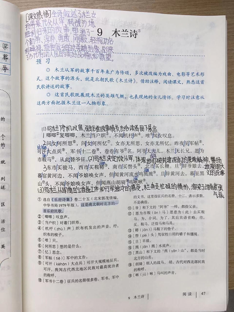 七下语文《木兰诗》笔记 真的好难背呀,昨天才背了《孙权劝学》,今天