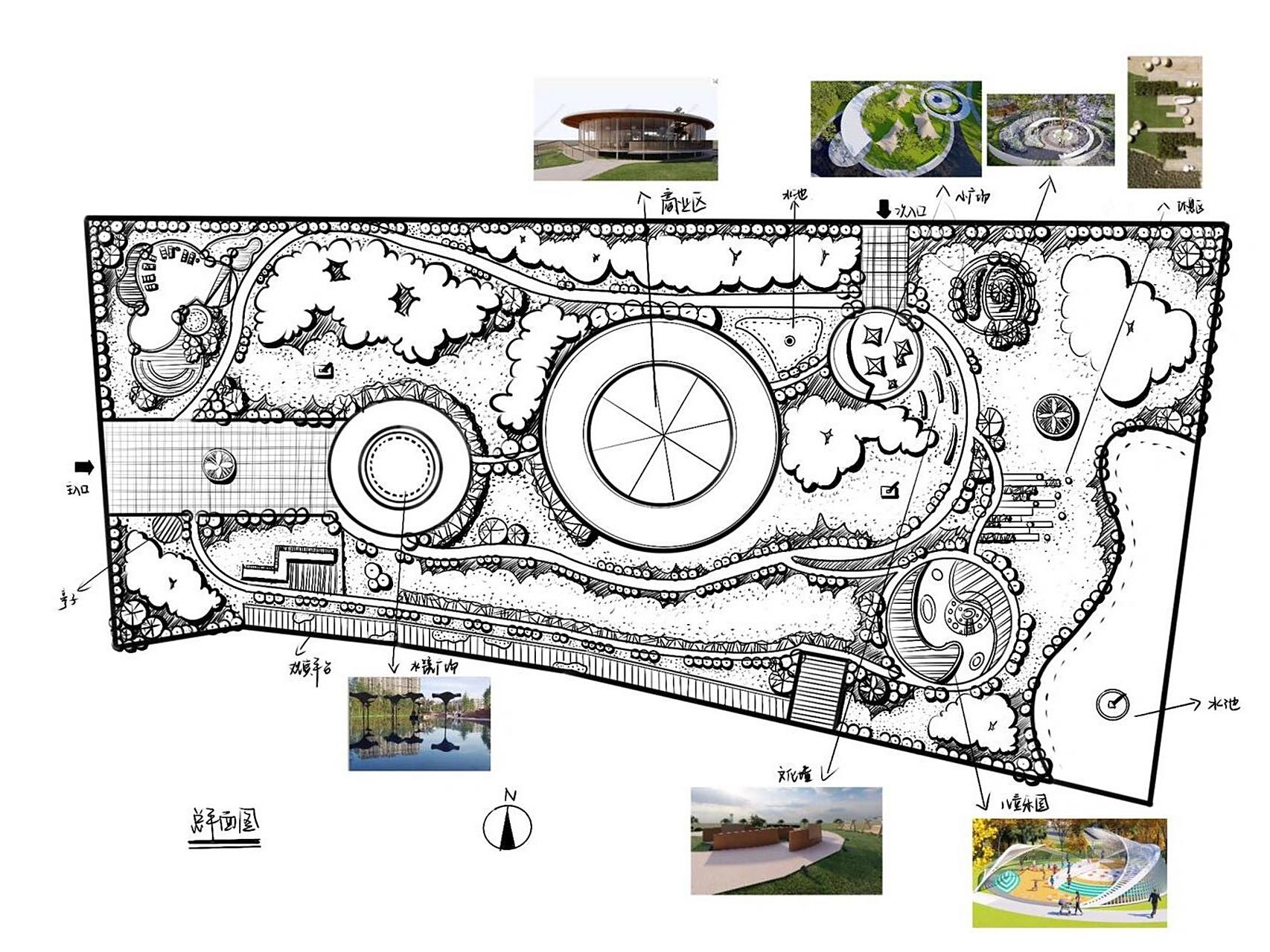 公园景观 手绘平面图分享 参考效果图也在旁边哦.     原创勿侵!