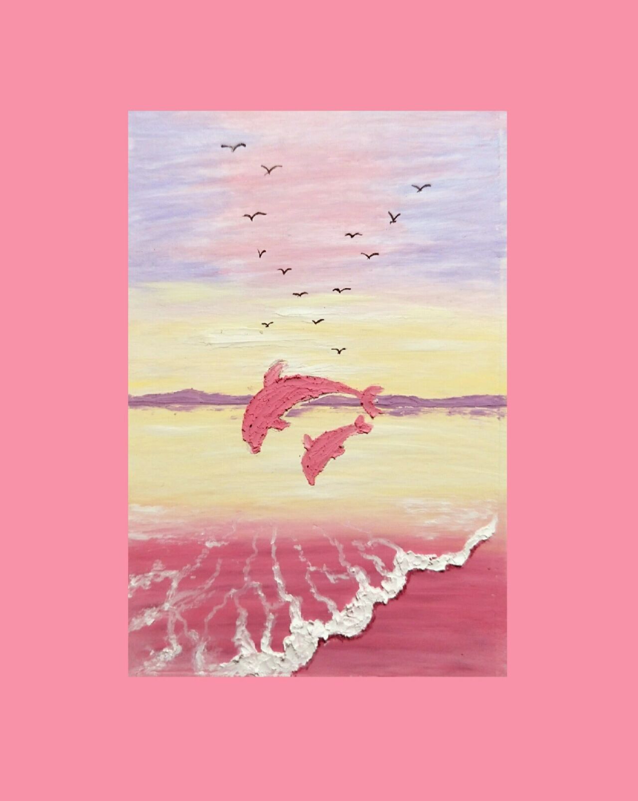 油画棒画 粉色海豚