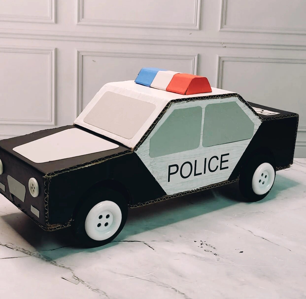 今日分享|纸板警车🚓|创意手工|在家早教