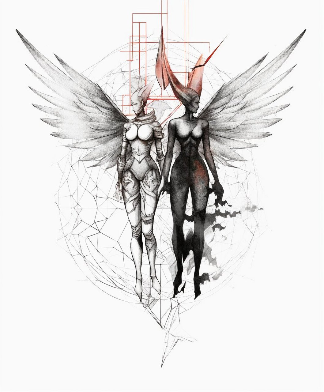ai生成天使与恶魔纹身手稿,收藏给个小红星