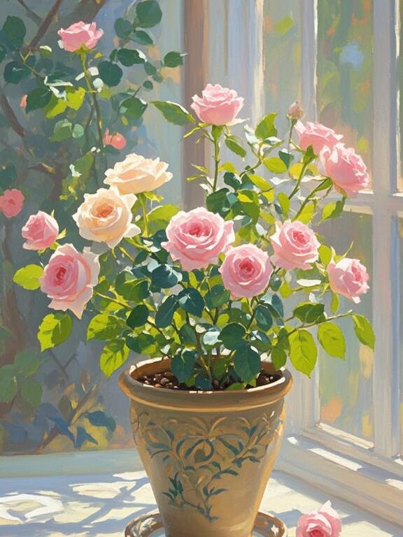 窗台上的玫瑰花